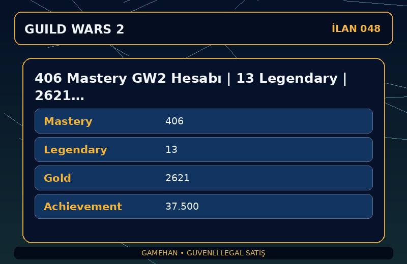406 Mastery GW2 Hesabı | 13 Legendary | 2621 Gold | EU