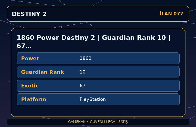 1860 Power Destiny 2 | Guardian Rank 10 | 67 Exotic | PlayStation