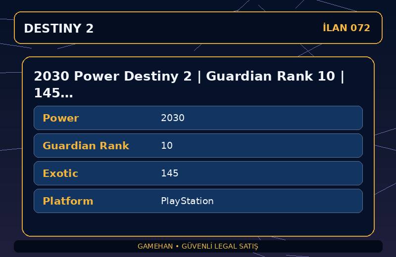 2030 Power Destiny 2 | Guardian Rank 10 | 145 Exotic | PlayStation