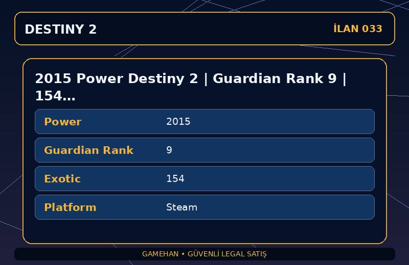 2015 Power Destiny 2 | Guardian Rank 9 | 154 Exotic | Steam
