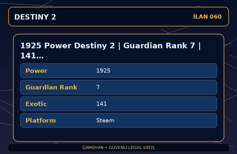 1925 Power Destiny 2 | Guardian Rank 7 | 141 Exotic | Steam