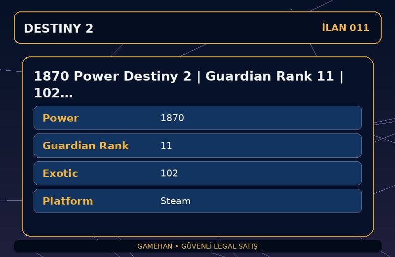1870 Power Destiny 2 | Guardian Rank 11 | 102 Exotic | Steam