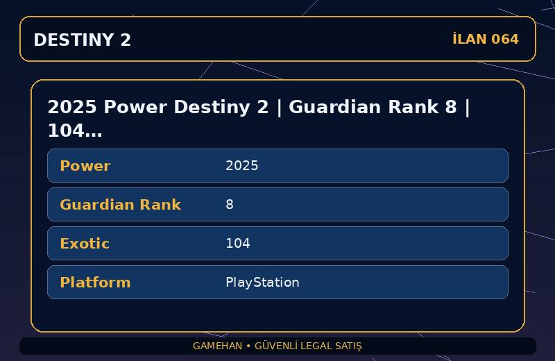 2025 Power Destiny 2 | Guardian Rank 8 | 104 Exotic | PlayStation