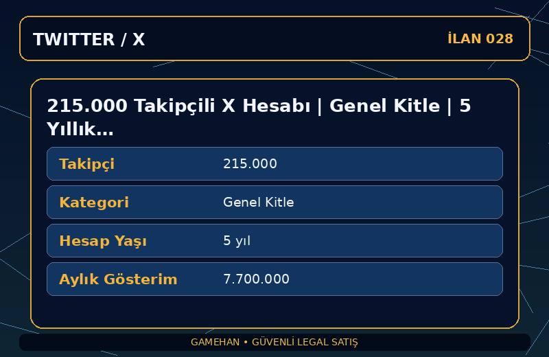 215.000 Takipçili X Hesabı | Genel Kitle | 5 Yıllık | Standart