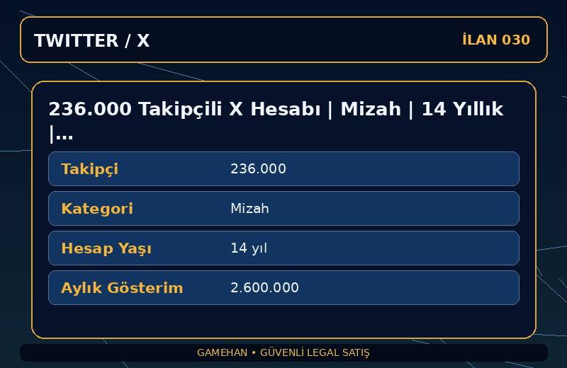 236.000 Takipçili X Hesabı | Mizah | 14 Yıllık | Doğrulanmış