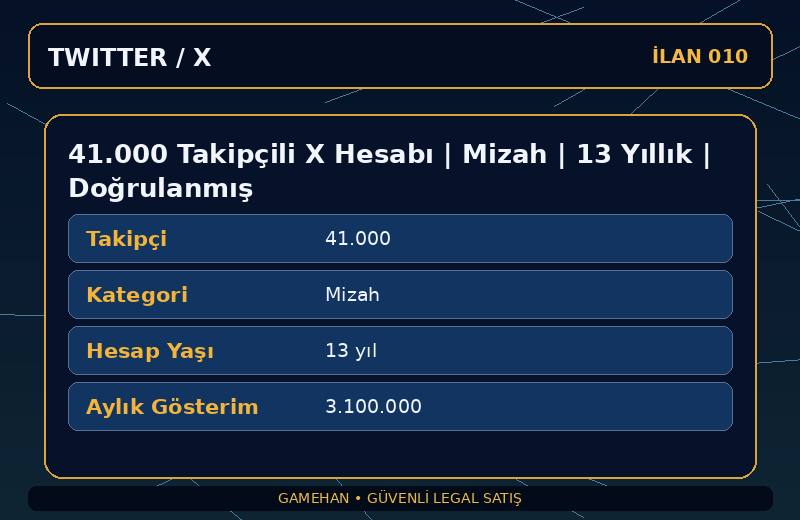 41.000 Takipçili X Hesabı | Mizah | 13 Yıllık | Doğrulanmış