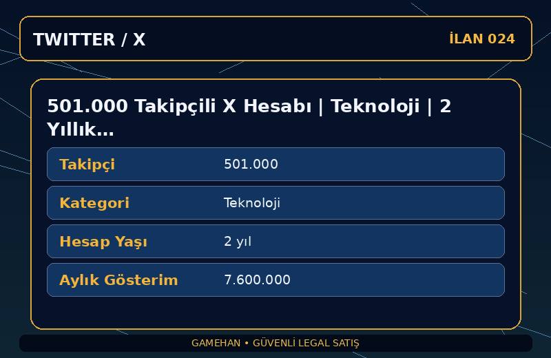 501.000 Takipçili X Hesabı | Teknoloji | 2 Yıllık | Standart