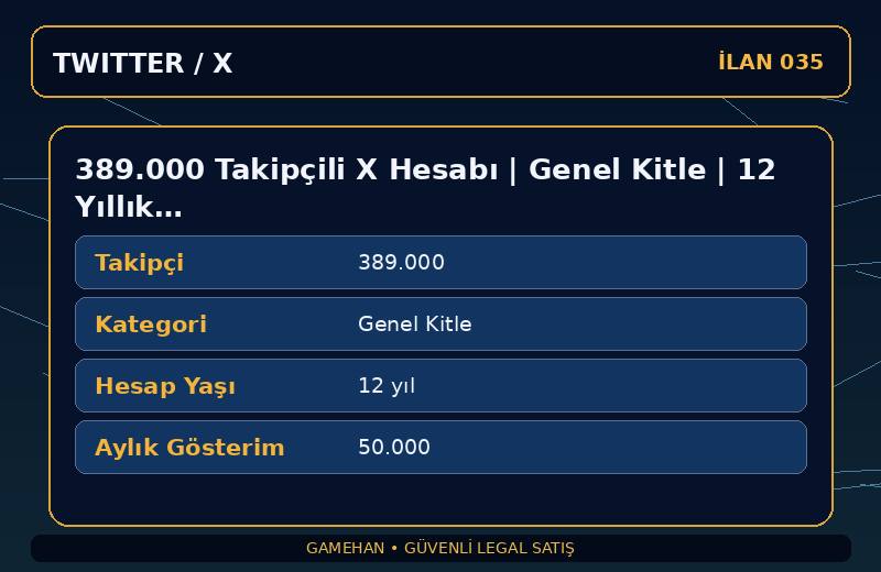 389.000 Takipçili X Hesabı | Genel Kitle | 12 Yıllık | Doğrulanmış