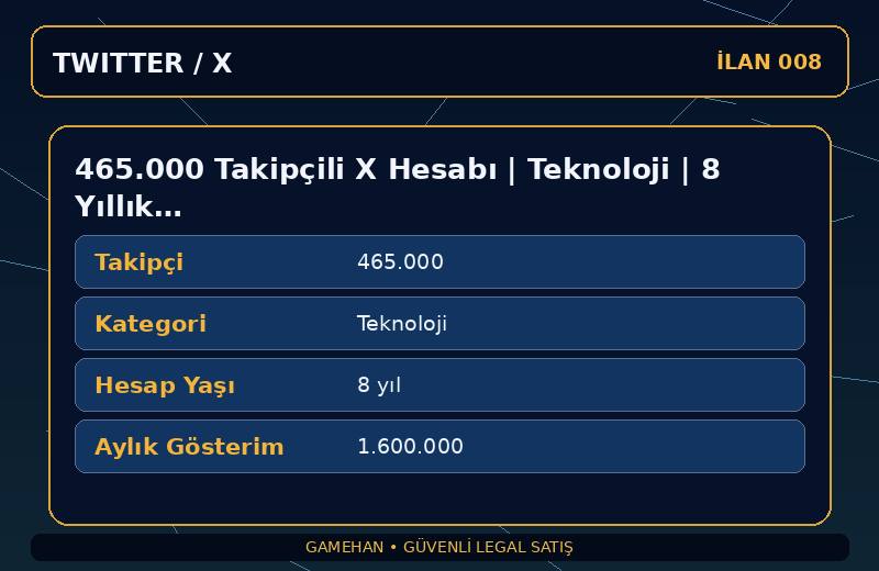465.000 Takipçili X Hesabı | Teknoloji | 8 Yıllık | Standart