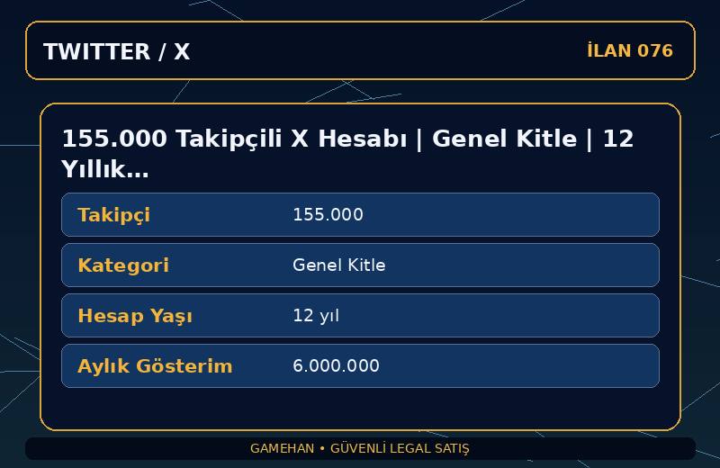 155.000 Takipçili X Hesabı | Genel Kitle | 12 Yıllık | Standart