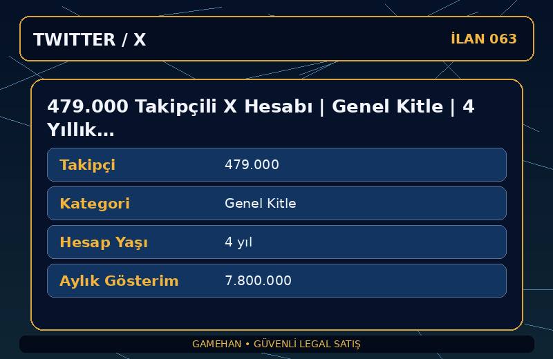 479.000 Takipçili X Hesabı | Genel Kitle | 4 Yıllık | Standart