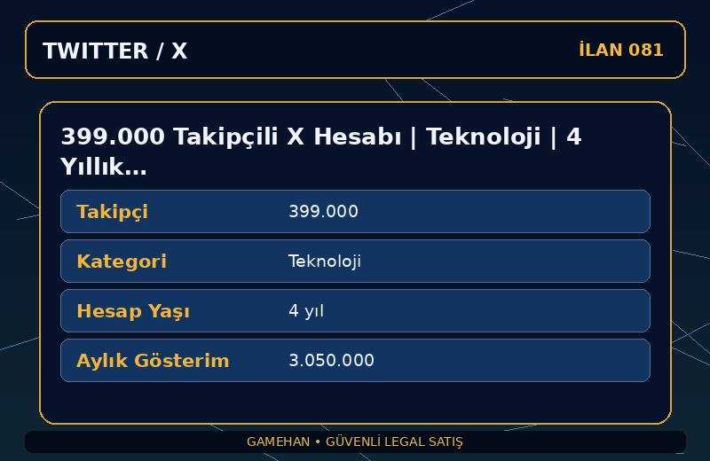 399.000 Takipçili X Hesabı | Teknoloji | 4 Yıllık | Doğrulanmış