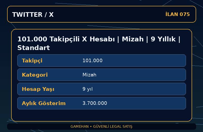 101.000 Takipçili X Hesabı | Mizah | 9 Yıllık | Standart