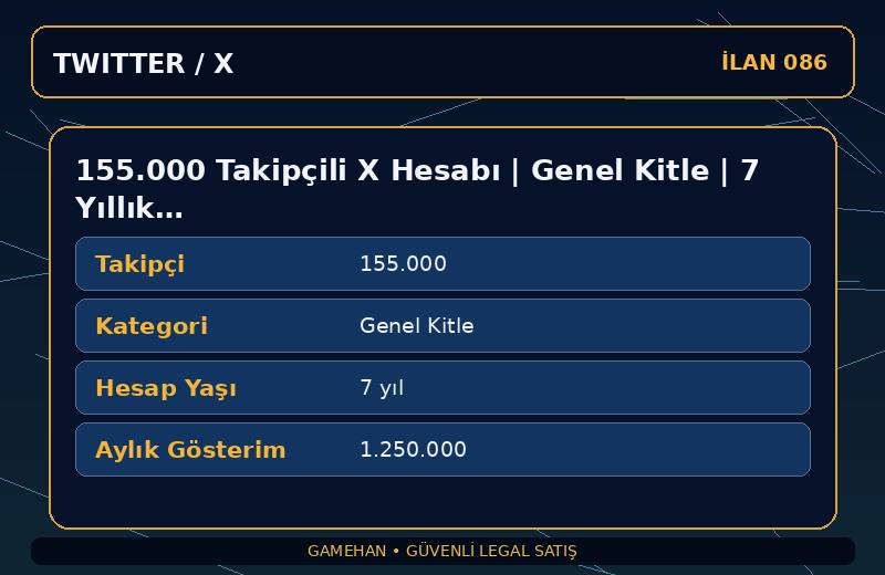 155.000 Takipçili X Hesabı | Genel Kitle | 7 Yıllık | Doğrulanmış