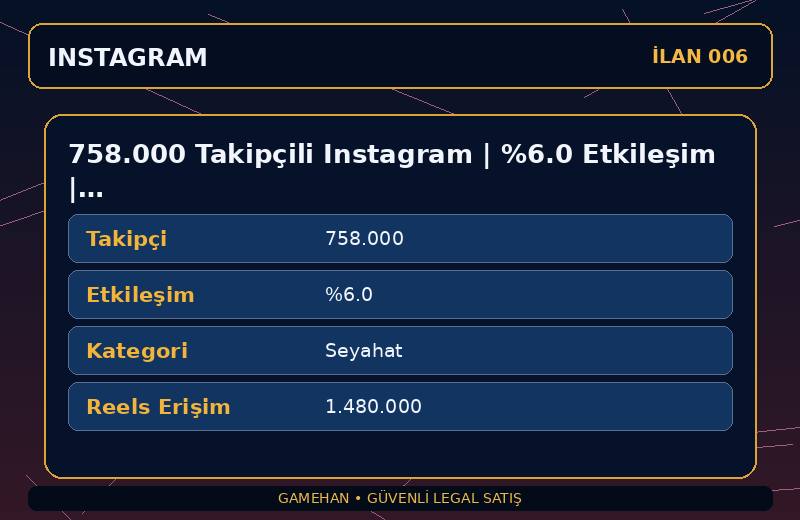758.000 Takipçili Instagram | %6.0 Etkileşim | Seyahat | 6 Yıllık