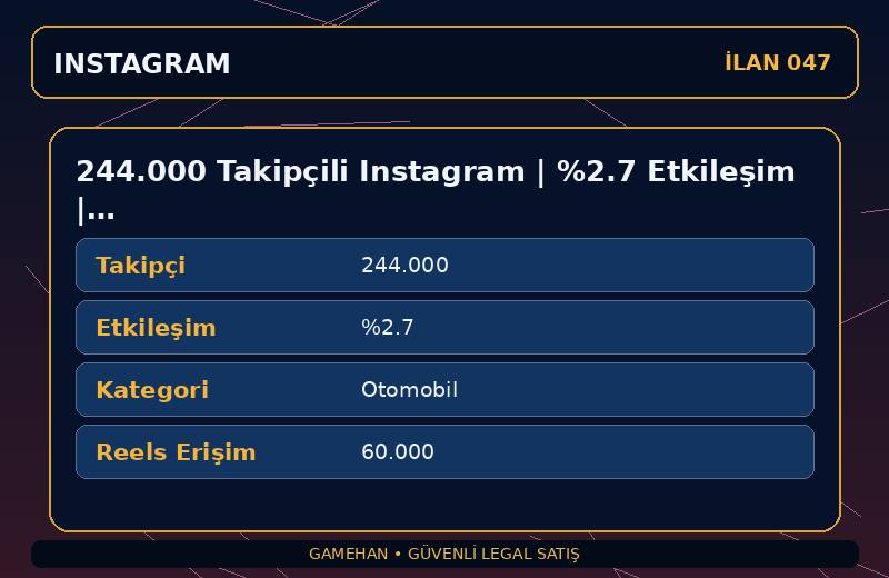 244.000 Takipçili Instagram | %2.7 Etkileşim | Otomobil | 12 Yıllık