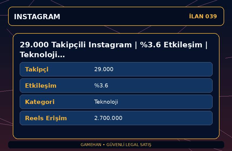 29.000 Takipçili Instagram | %3.6 Etkileşim | Teknoloji | 8 Yıllık