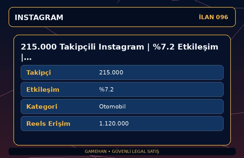 215.000 Takipçili Instagram | %7.2 Etkileşim | Otomobil | 2 Yıllık