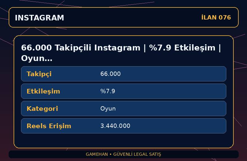 66.000 Takipçili Instagram | %7.9 Etkileşim | Oyun | 12 Yıllık