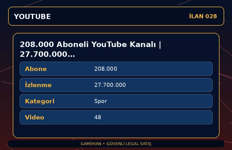 208.000 Aboneli YouTube Kanalı | 27.700.000 İzlenme | Spor | Para Kazanma Açık