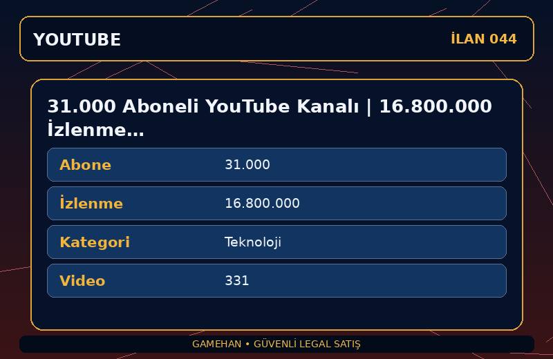 31.000 Aboneli YouTube Kanalı | 16.800.000 İzlenme | Teknoloji | Para Kazanma Kapalı