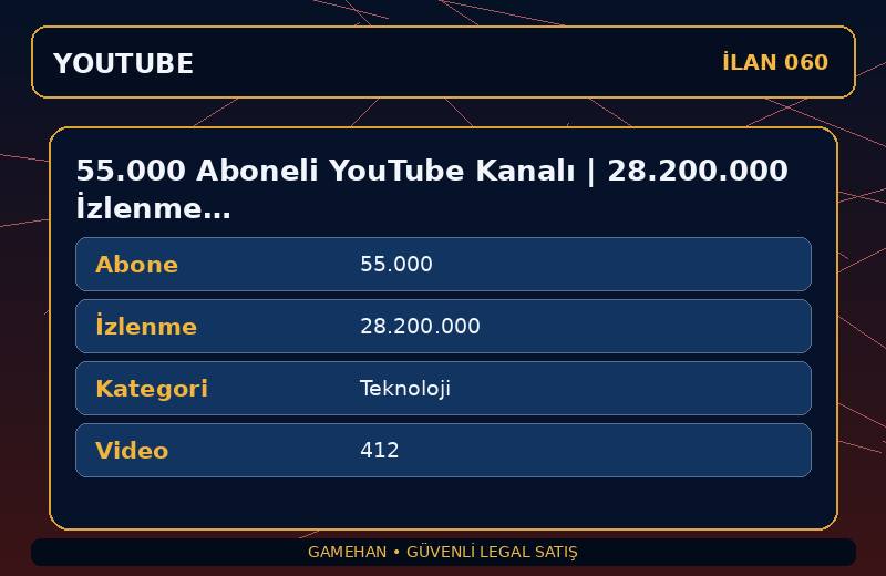55.000 Aboneli YouTube Kanalı | 28.200.000 İzlenme | Teknoloji | Para Kazanma Açık