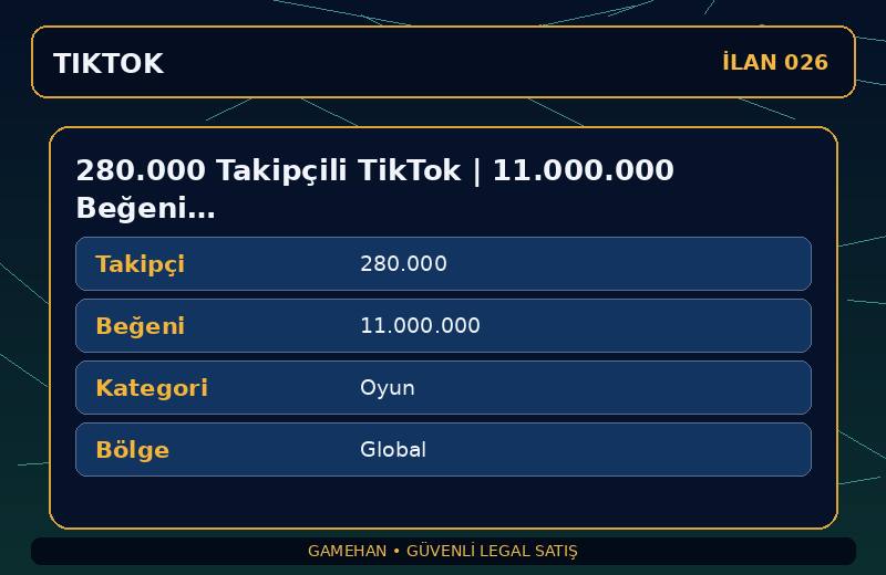 280.000 Takipçili TikTok | 11.000.000 Beğeni | Oyun | Global