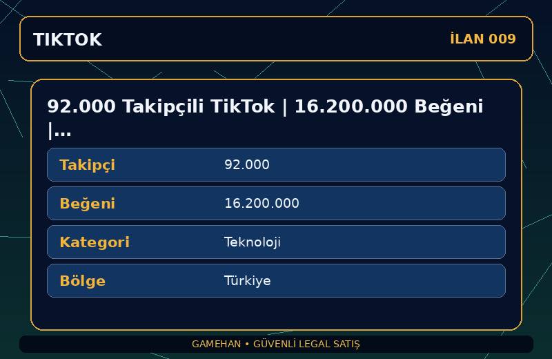 92.000 Takipçili TikTok | 16.200.000 Beğeni | Teknoloji | Türkiye