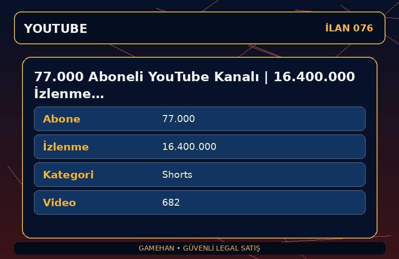 77.000 Aboneli YouTube Kanalı | 16.400.000 İzlenme | Shorts | Para Kazanma Kapalı