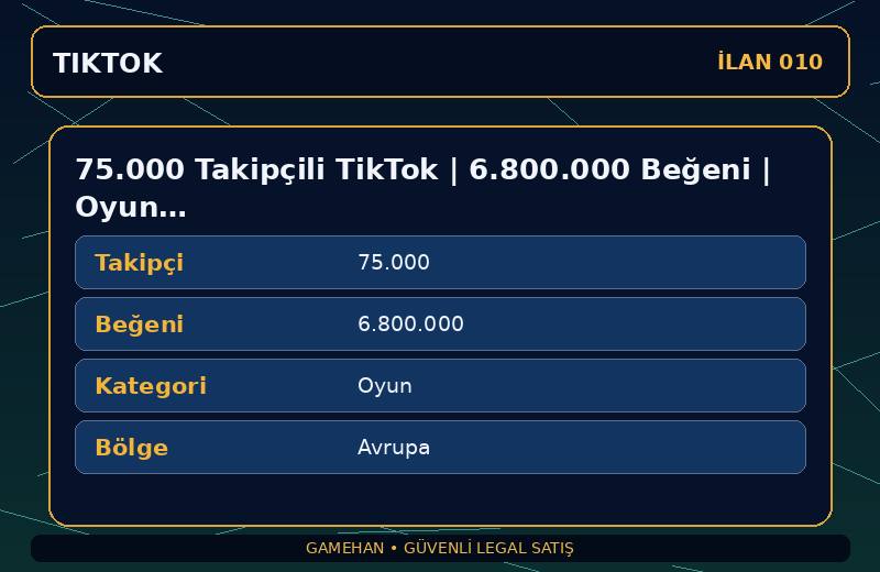 75.000 Takipçili TikTok | 6.800.000 Beğeni | Oyun | Avrupa
