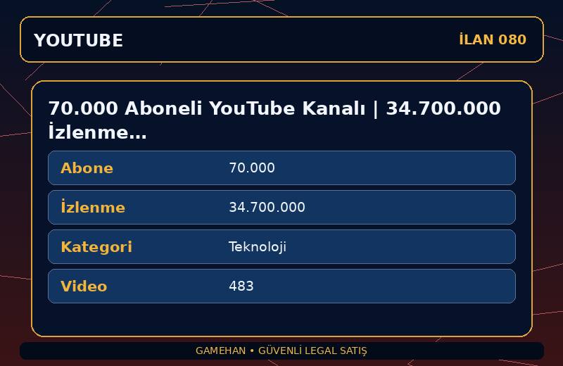 70.000 Aboneli YouTube Kanalı | 34.700.000 İzlenme | Teknoloji | Para Kazanma Açık