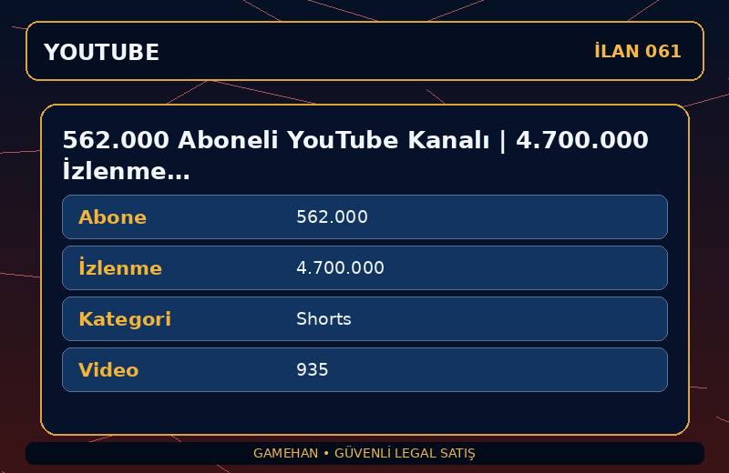 562.000 Aboneli YouTube Kanalı | 4.700.000 İzlenme | Shorts | Para Kazanma Kapalı