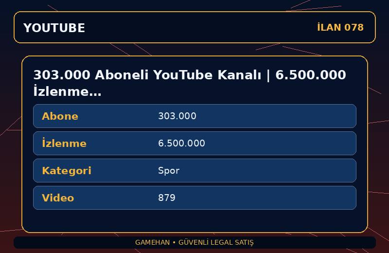 303.000 Aboneli YouTube Kanalı | 6.500.000 İzlenme | Spor | Para Kazanma Kapalı