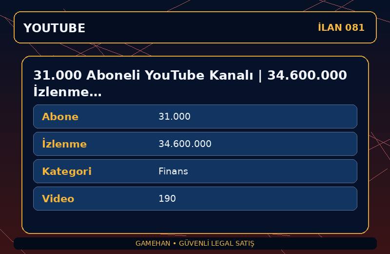 31.000 Aboneli YouTube Kanalı | 34.600.000 İzlenme | Finans | Para Kazanma Kapalı
