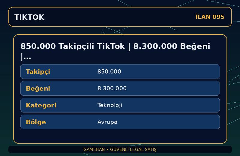 850.000 Takipçili TikTok | 8.300.000 Beğeni | Teknoloji | Avrupa
