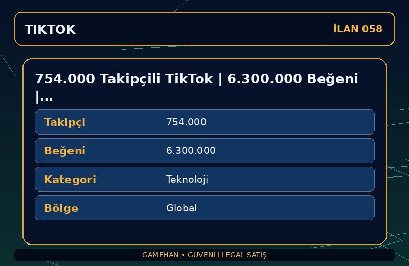 754.000 Takipçili TikTok | 6.300.000 Beğeni | Teknoloji | Global