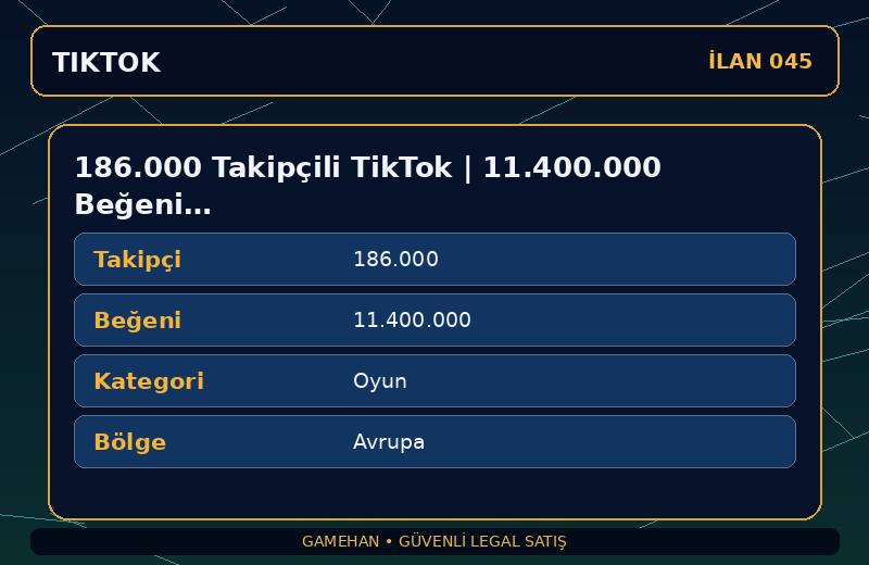 186.000 Takipçili TikTok | 11.400.000 Beğeni | Oyun | Avrupa