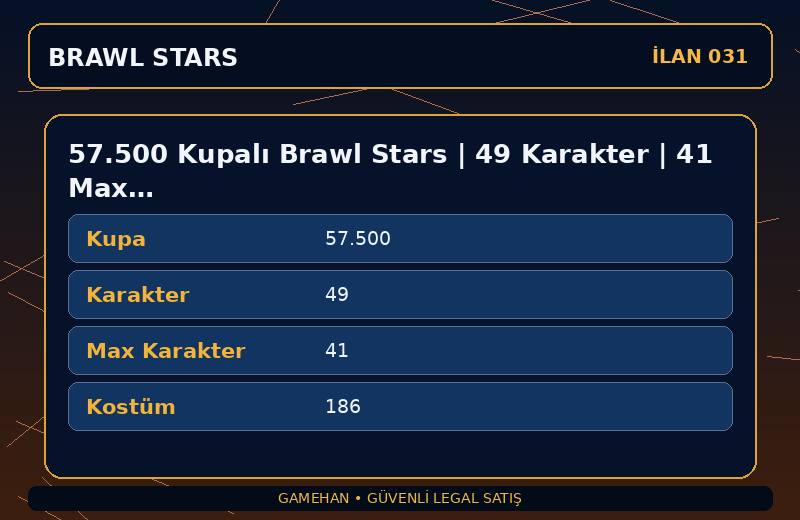 57.500 Kupalı Brawl Stars | 49 Karakter | 41 Max | 186 Kostüm