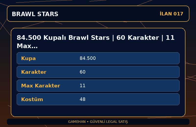 84.500 Kupalı Brawl Stars | 60 Karakter | 11 Max | 48 Kostüm
