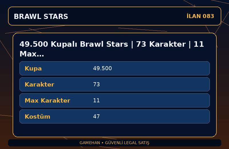 49.500 Kupalı Brawl Stars | 73 Karakter | 11 Max | 47 Kostüm
