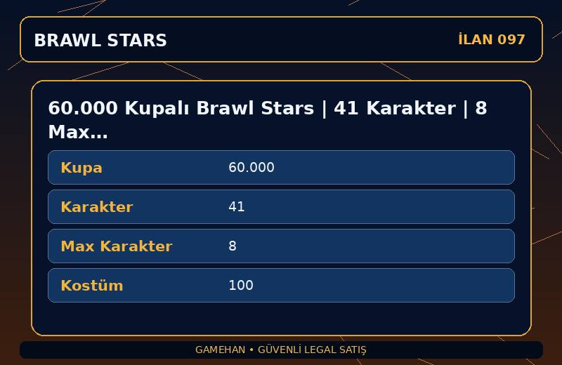 60.000 Kupalı Brawl Stars | 41 Karakter | 8 Max | 100 Kostüm