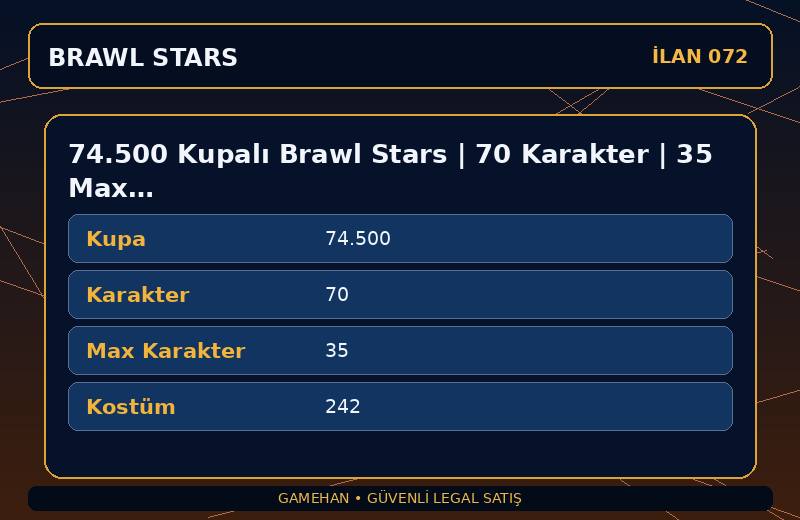 74.500 Kupalı Brawl Stars | 70 Karakter | 35 Max | 242 Kostüm