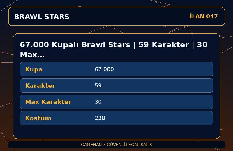 67.000 Kupalı Brawl Stars | 59 Karakter | 30 Max | 238 Kostüm