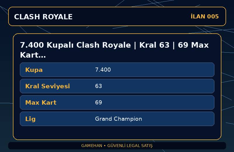 7.400 Kupalı Clash Royale | Kral 63 | 69 Max Kart | Grand Champion