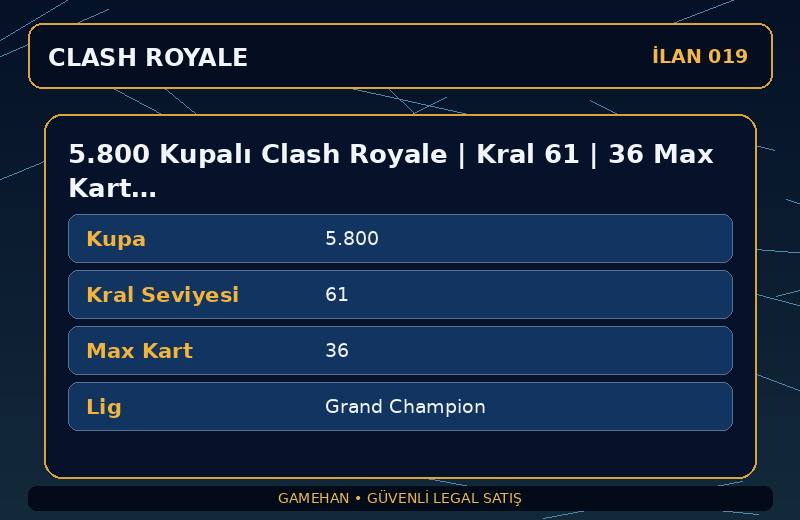 5.800 Kupalı Clash Royale | Kral 61 | 36 Max Kart | Grand Champion