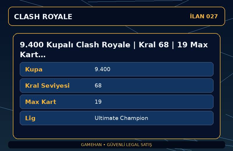 9.400 Kupalı Clash Royale | Kral 68 | 19 Max Kart | Ultimate Champion