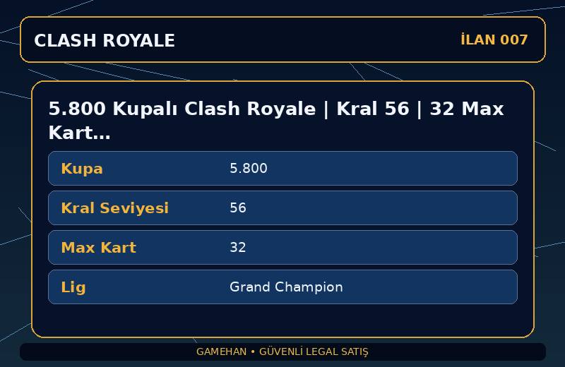 5.800 Kupalı Clash Royale | Kral 56 | 32 Max Kart | Grand Champion