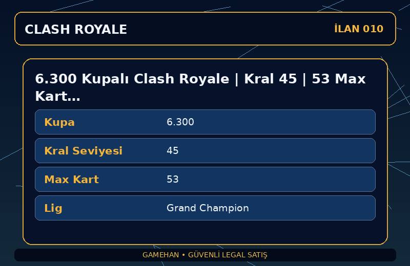 6.300 Kupalı Clash Royale | Kral 45 | 53 Max Kart | Grand Champion