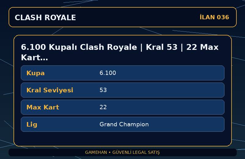 6.100 Kupalı Clash Royale | Kral 53 | 22 Max Kart | Grand Champion