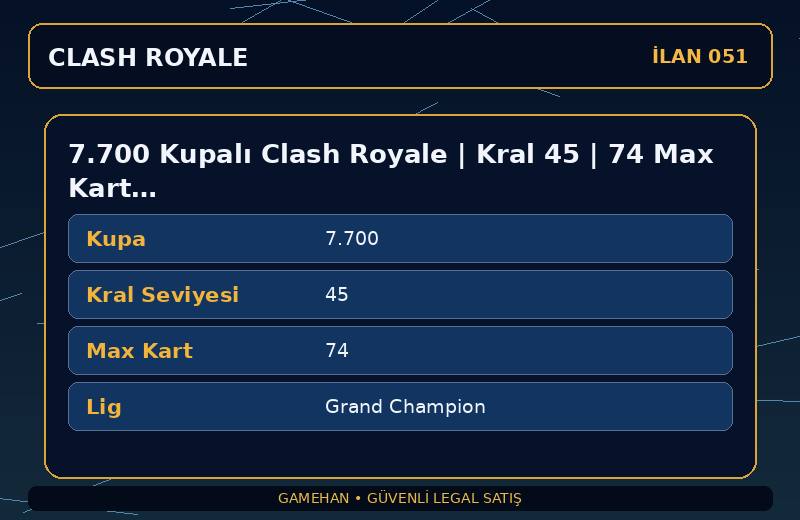 7.700 Kupalı Clash Royale | Kral 45 | 74 Max Kart | Grand Champion